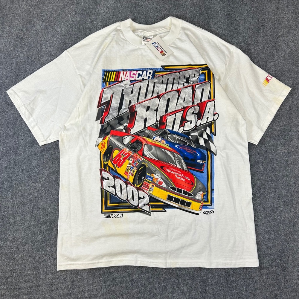 NASCAR Thunder‎ Road USA 2002 Winston Cup Series T-Shirt White XL Checkered Flag